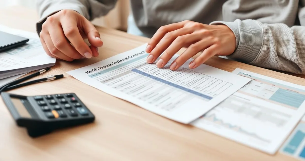 Paciente analisando custos de plano de saúde com coparticipação e calculadora